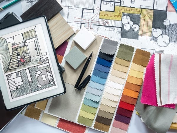 fabric swatches and rendering for home interiors